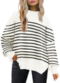 LILLUSORY Women's Oversized Batwing Sweaters 2024 Fall Outfits Crewneck Ribbed Knit Side Slit Trendy Pullover Tops