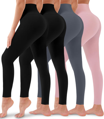 4 Pack Leggings for Women Butt Lift High Waisted Tummy Control No See-Through Yoga Pants Workout Running Leggings