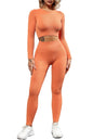 QINSEN Seamless Workout Outfits for Women 2 Piece Ribbed Long Sleeve Crop Top Tummy Control Leggings Sets