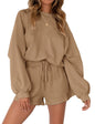 MEROKEETY Women's 2024 Fall Oversized Batwing Sleeve Lounge Sets Casual Top and Shorts 2 Piece Outfits Sweatsuit