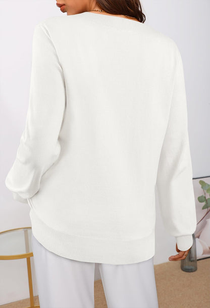 MEROKEETY Women's 2024 Fall Long Sleeve V Neck Tops Casual Lightweight Knit Pullover Sweater Shirts
