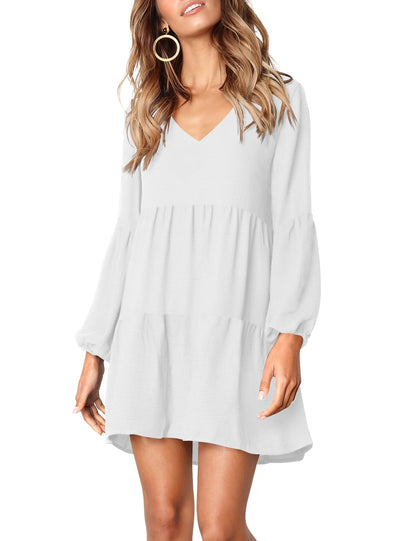 Amoretu Women Summer Tunic Dress V Neck Casual Loose Flowy Swing Shift Dress