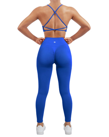 SUUKSESS Women Seamless Workout Sets Strappy Sports Bra High Waist Booty Leggings Outfits