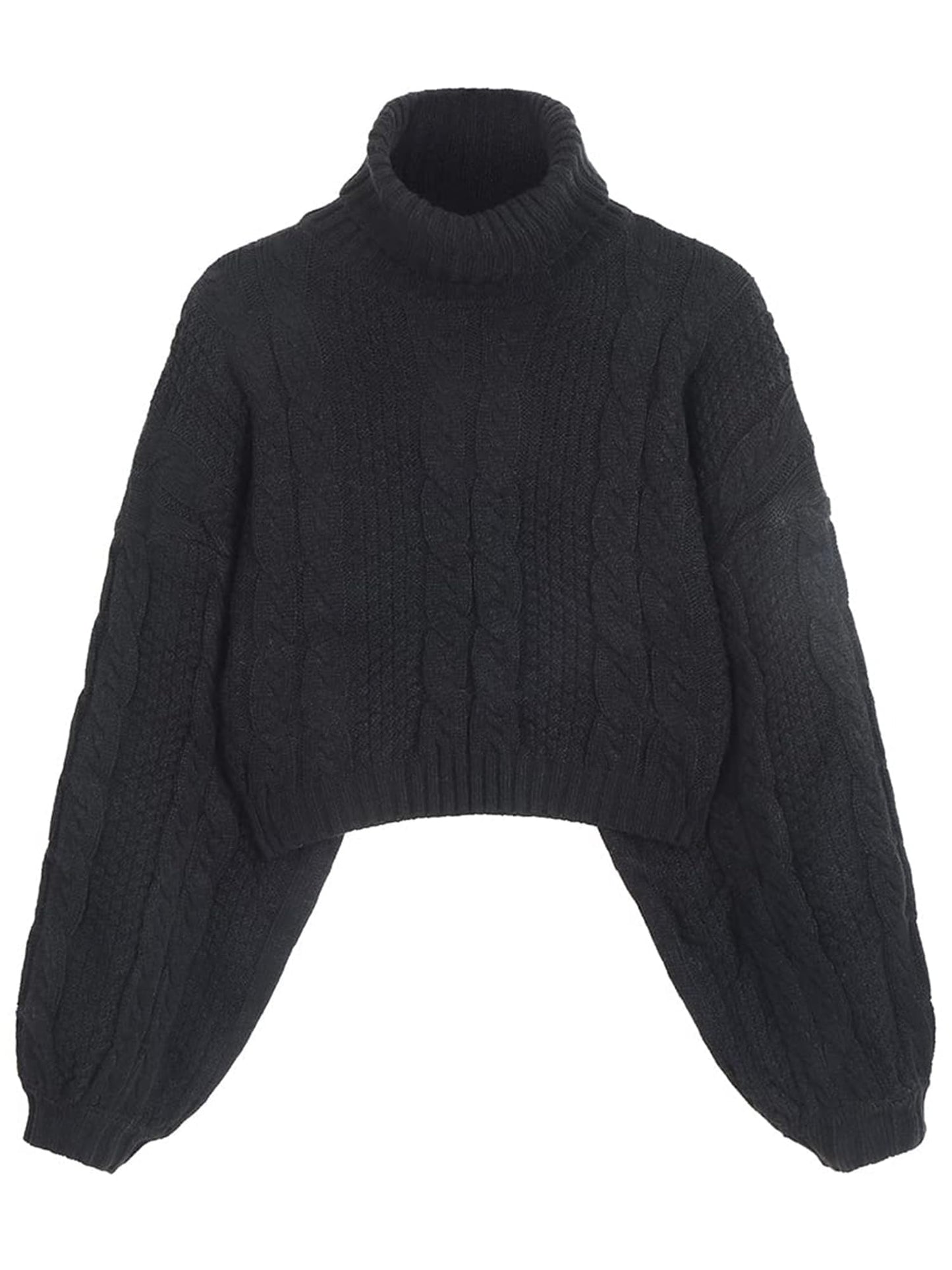 ZAFUL Women's Cropped Turtleneck Sweater Lantern Sleeve Ribbed Knit Pullover Sweater Jumper