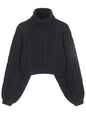 ZAFUL Women's Cropped Turtleneck Sweater Lantern Sleeve Ribbed Knit Pullover Sweater Jumper