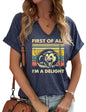 TIXOM Womens Summer V Neck Shirt Funny Letter Printed Graphic Short Sleeve Tee Casual Loose Fit Holiday Tops