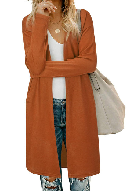 OUGES Women's Open Front Cardigan Shirt with Pockets Long Sleeve Lightweight Coat