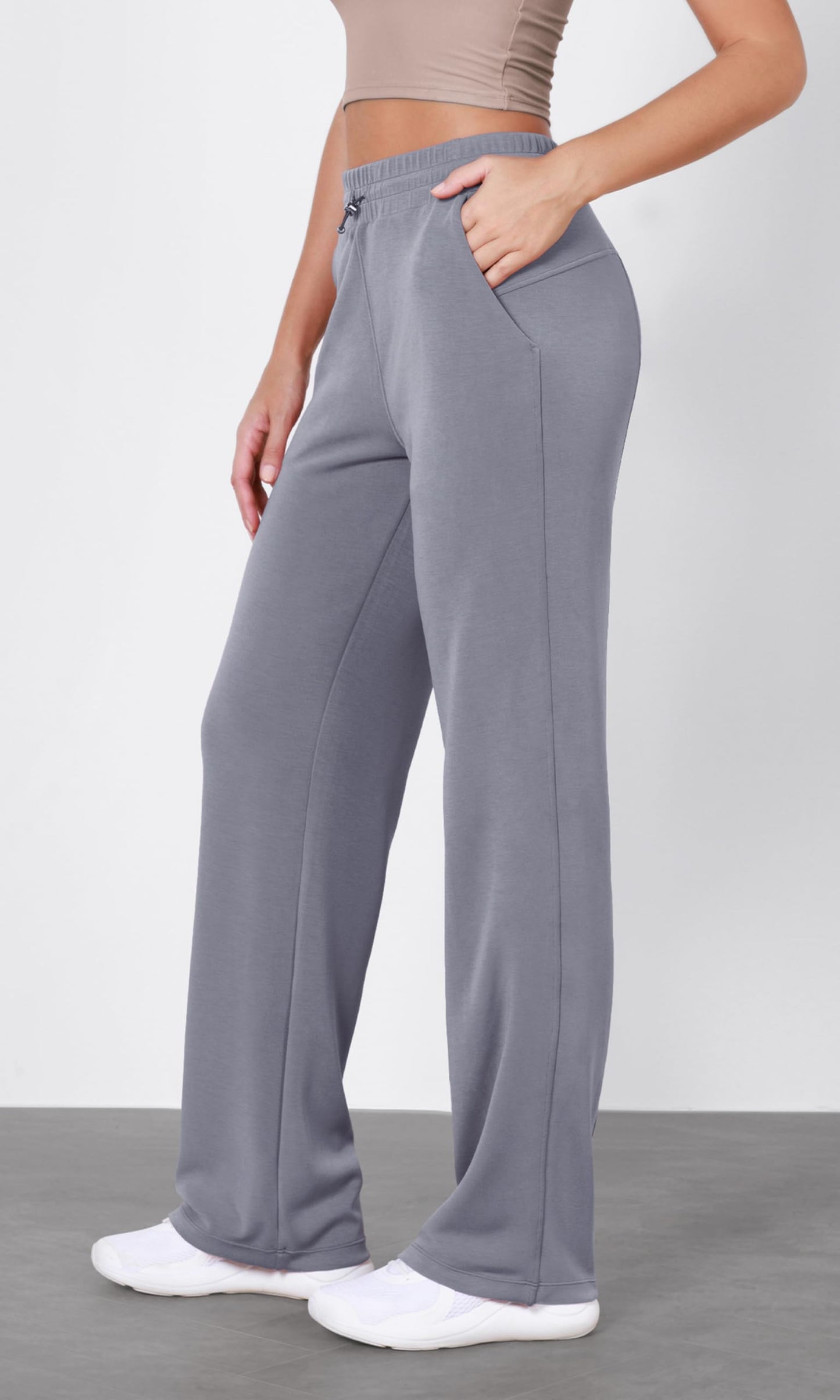 ODODOS Women's Modal Soft Wide Leg Pants with Pockets Adjustable Shockcord High Waist Casual Lounge Pants-27/29/31" Inseam