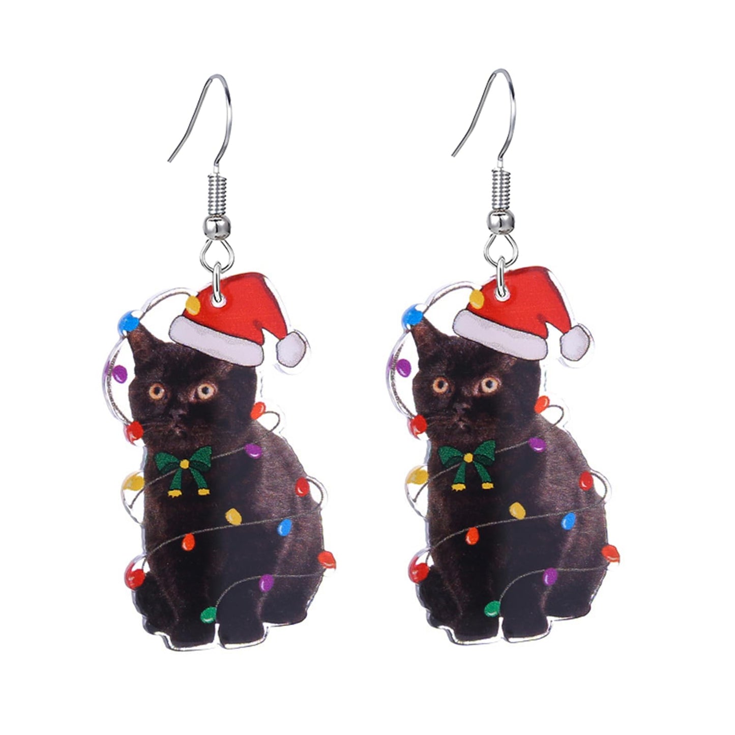 coadipress Christmas Cat Earrings for Women Cute Funny Christmas Cat Animal Earrings Lovely Santa Hat Kitten Christmas Socks Cat Christmas Tree Cat Earrings Xmas Holiday Earrings