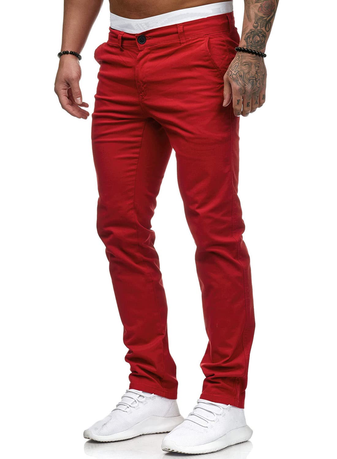 HUNGSON Mens Chinos Slim Fit Stretch Flat-Front Skinny Dress Pants