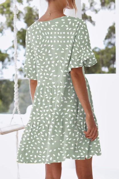 nclook Women's Summer Casual Dress Sweet & Cute V-Neck Mini Dress with Pocket Short Sleevele Ruffle Dress