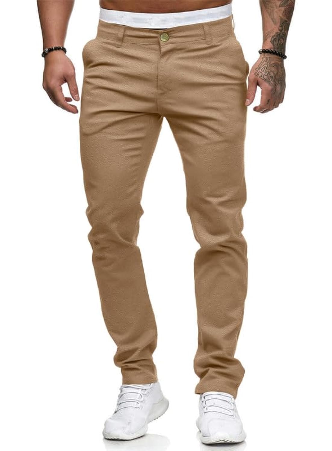 HUNGSON Mens Chinos Slim Fit Stretch Flat-Front Skinny Dress Pants