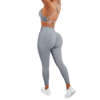 SUUKSESS Women Seamless Workout Sets Strappy Sports Bra High Waist Booty Leggings Outfits