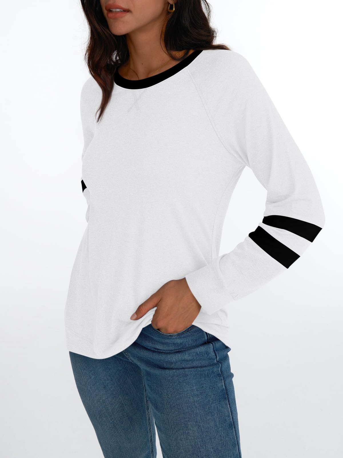 AUTOMET Womens Long Sleeve Shirts Color Block Casual Crewneck Tops Tshirt Basic Tees Fall Fashion Clothes Trendy Outfits