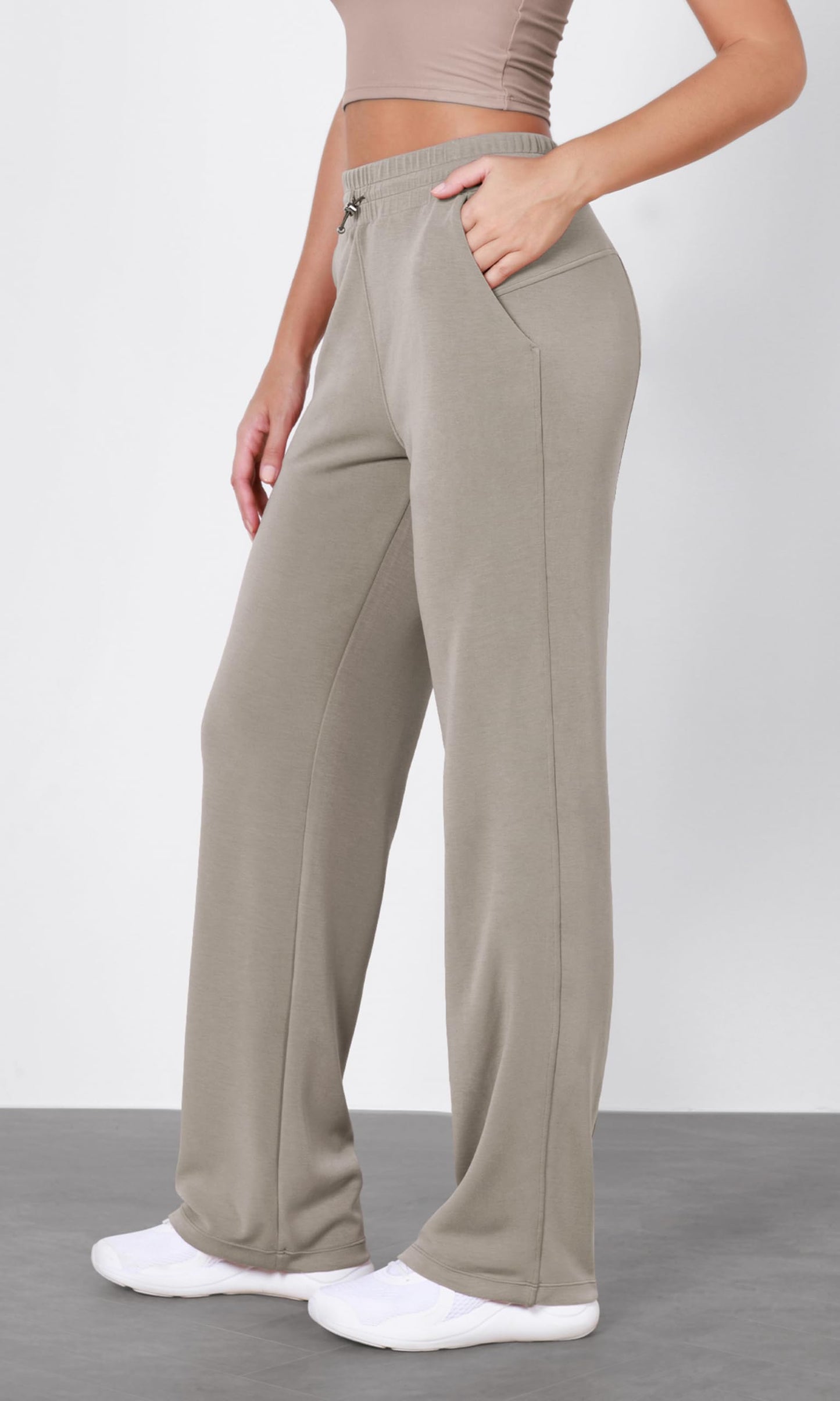 ODODOS Women's Modal Soft Wide Leg Pants with Pockets Adjustable Shockcord High Waist Casual Lounge Pants-27/29/31" Inseam