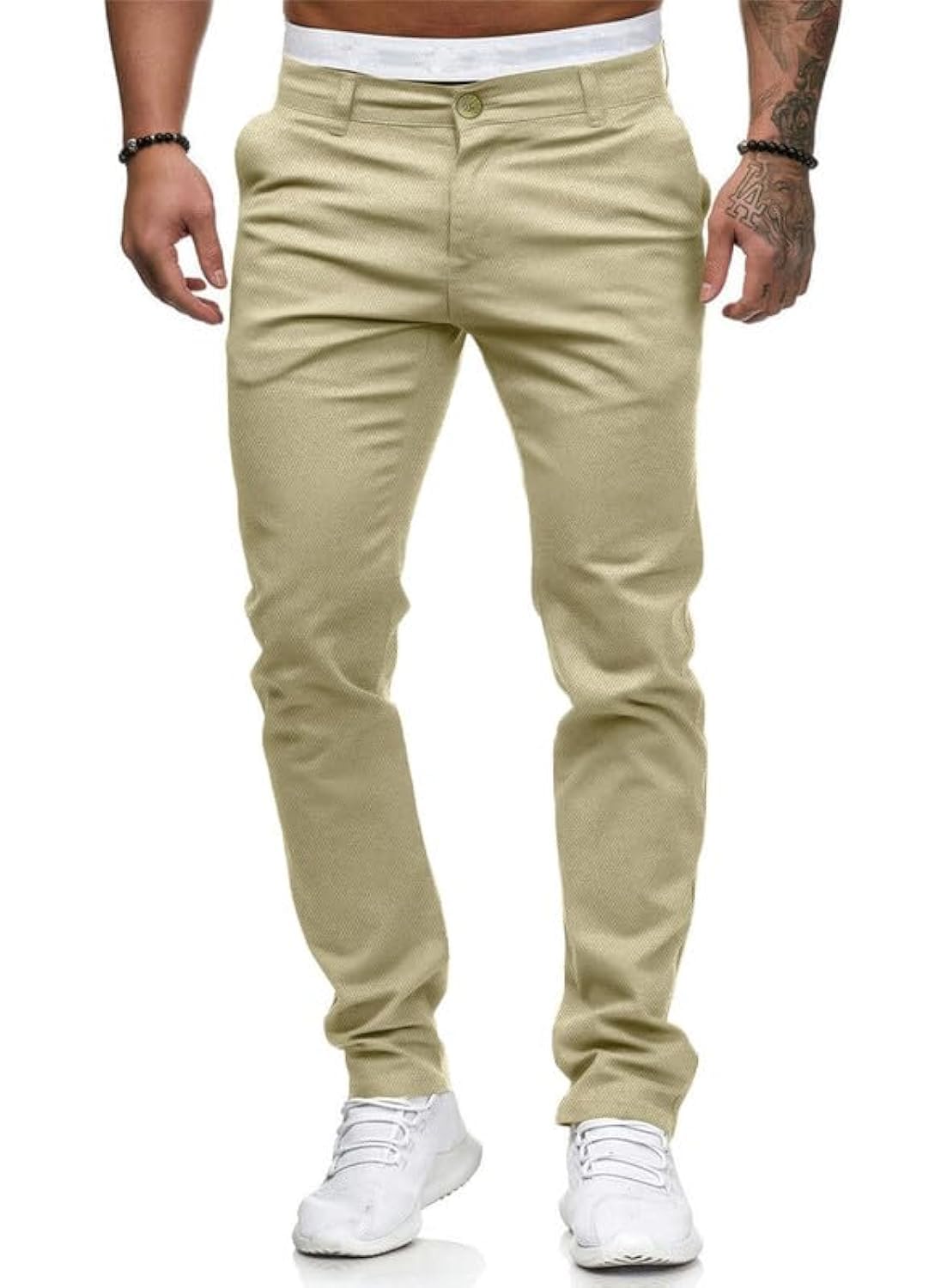 HUNGSON Mens Chinos Slim Fit Stretch Flat-Front Skinny Dress Pants