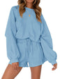 MEROKEETY Women's 2024 Fall Oversized Batwing Sleeve Lounge Sets Casual Top and Shorts 2 Piece Outfits Sweatsuit