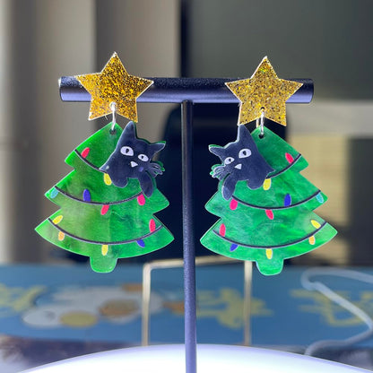 Christmas Tree Earrings for Women Xmas Earrings Colourful Christmas Tree Drop Dangle Earrings Christmas Tree Cake Earrings Christmas Tree Cat Earrings Acrylic Christmas Holiday Jewelry