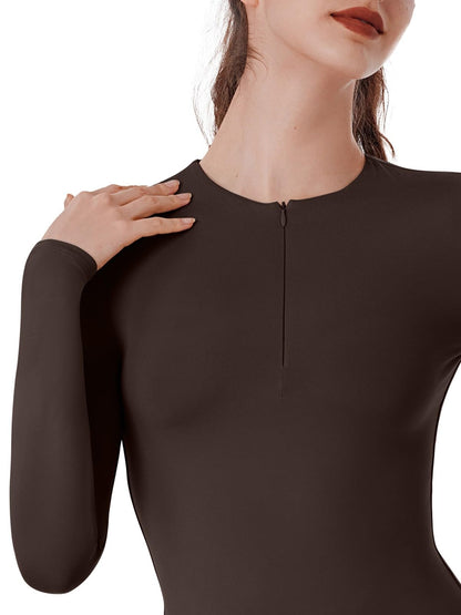 REORIA Double Lined Quarter Zip Sexy V Neck Long Sleeve Cropped Top Going Out Tops for Womens Fall Fashion 2024