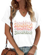 TIXOM Womens Summer V Neck Shirt Funny Letter Printed Graphic Short Sleeve Tee Casual Loose Fit Holiday Tops