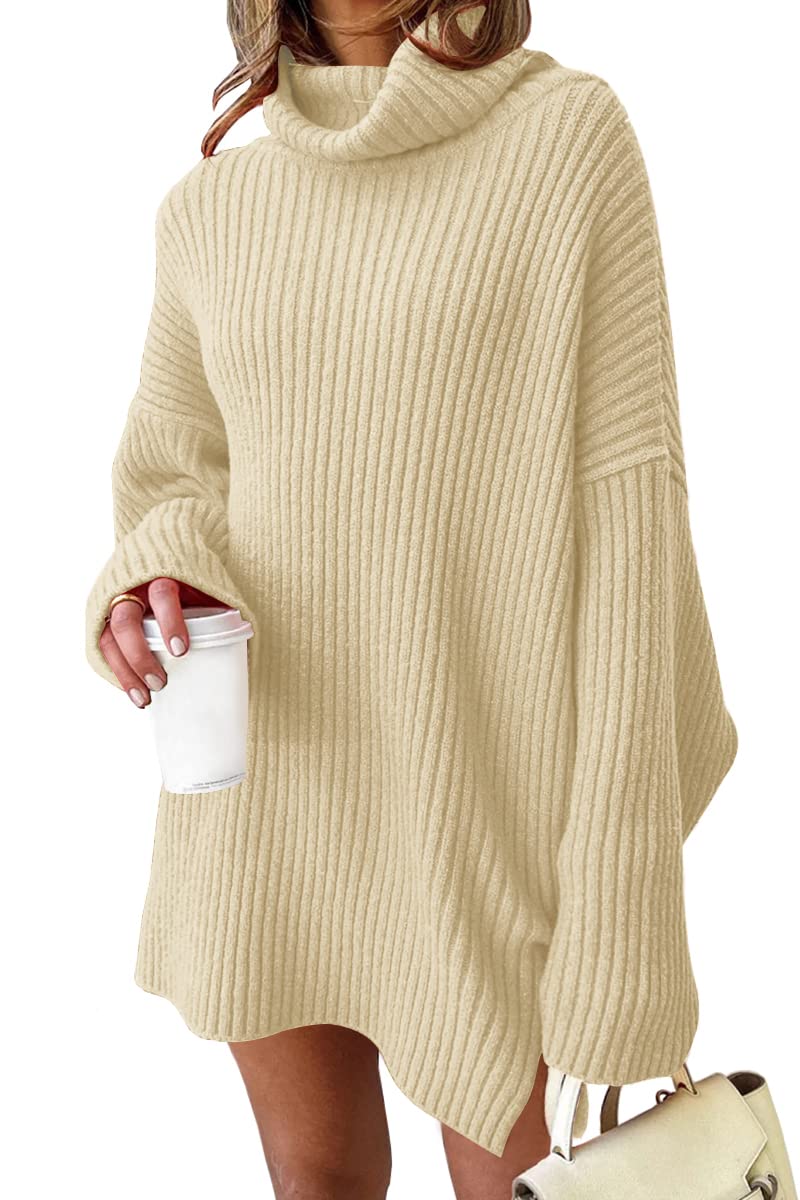 LILLUSORY Womens Turtleneck Oversized Long Sweater Dress 2024 Plus Size Tunic Pullover Knit Fall Dresses