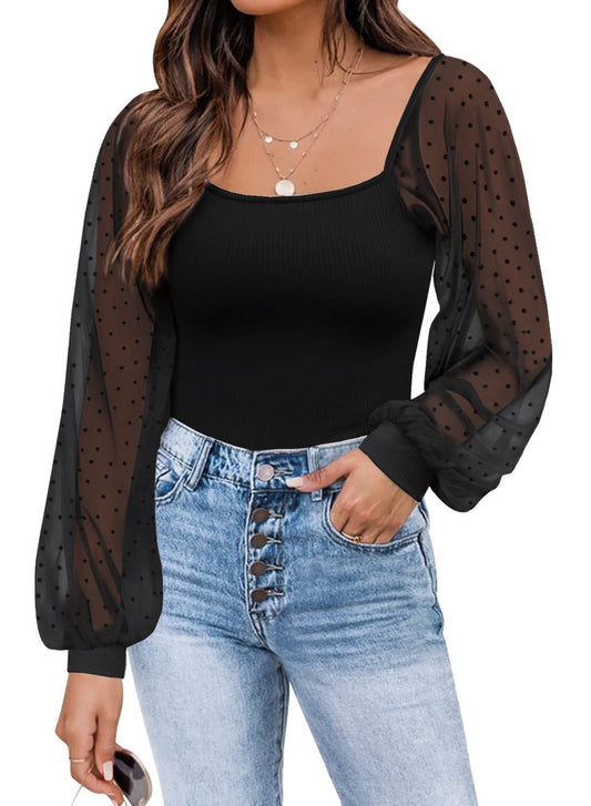 DOROSE Womens Mesh Long Sleeve Shirts Casual Blouses Tops
