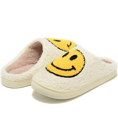 Retro Fuzzy Face Slippers for Women Men, Retro Soft Fluffy Warm Home Non-Slip Couple Style Casual Smile Face Slippers Indoor Outdoor Anti-Skid Warm Cozy Foam Slide Fuzzy Slides with Soft Memory Foam Shoes