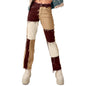 Women's Patchwork Pants Hight Waist Distressed Straight Denim Jeans Wide Leg High Waisted Baggy Drawstring Sweat