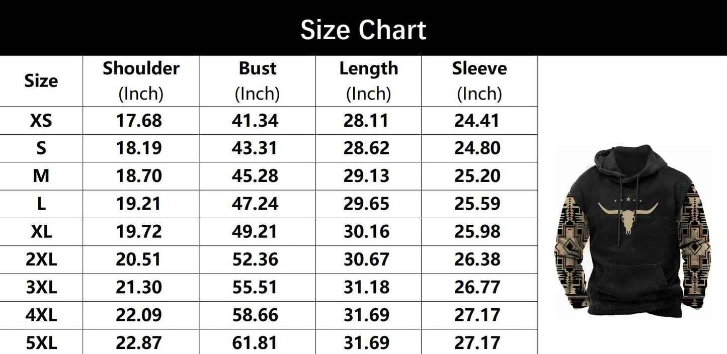 PORCLAY Mens Aztec Hoodie Western Cowboy Hooded Sweatshirt Country Graphic Print Oversized Pullover Shirts with Pocket