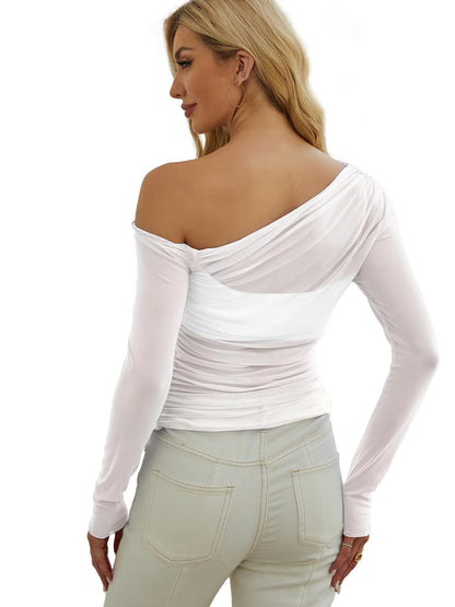 WIHOLL Womens Mesh Sheer Tops Sexy Crew Neck Summer Loose FIt Party Clubwear Shirts