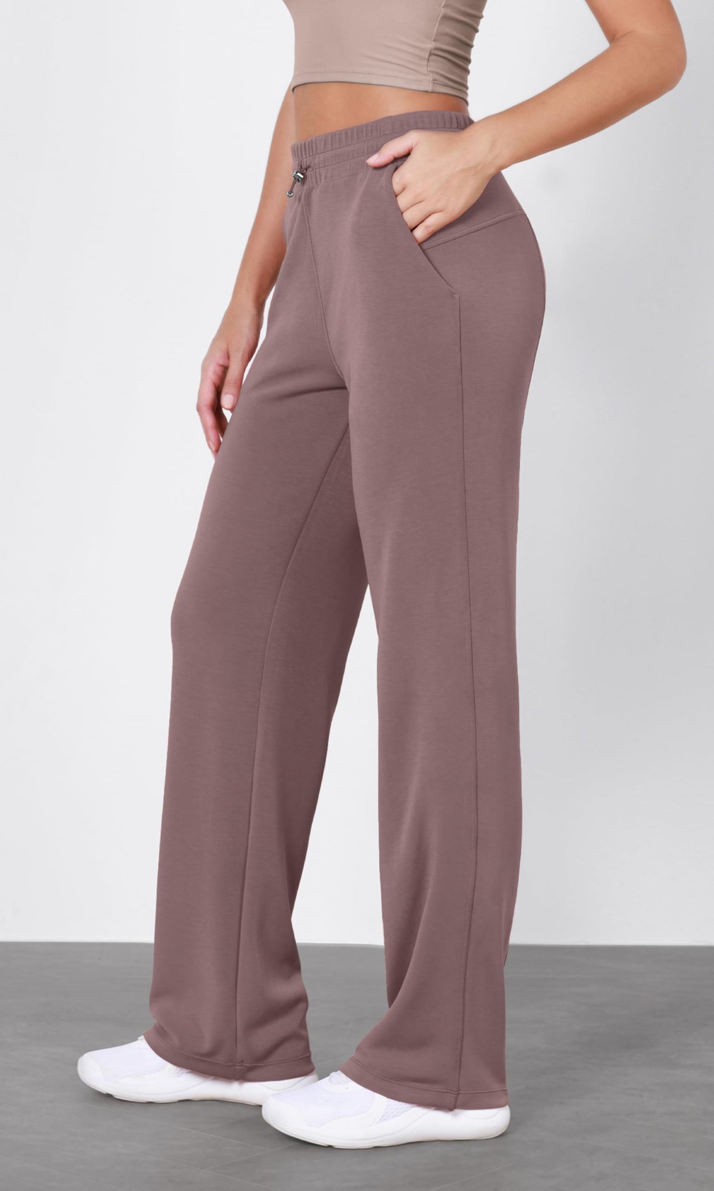 ODODOS Women's Modal Soft Wide Leg Pants with Pockets Adjustable Shockcord High Waist Casual Lounge Pants-27/29/31" Inseam