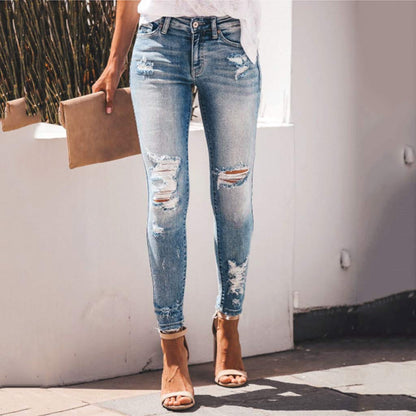 Jeans for Women High Waist Stretch Skinny Jean Button Fly Stretchy Straight Legs Denim Pants Destroyed Denim Pants