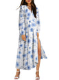 BLENCOT Womens Casual Boho Deep V Neck Short Sleeve Long Dress