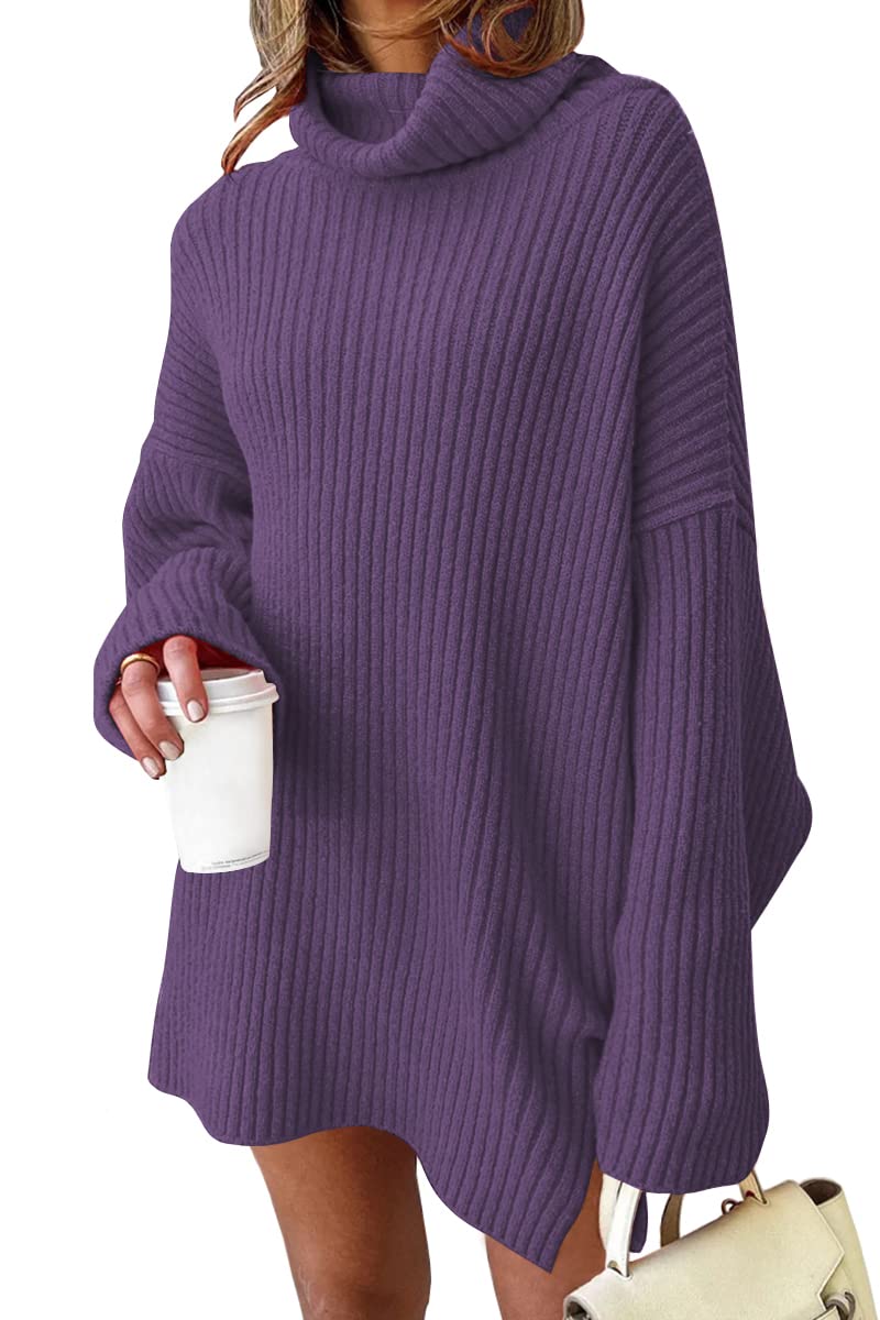 LILLUSORY Womens Turtleneck Oversized Long Sweater Dress 2024 Plus Size Tunic Pullover Knit Fall Dresses