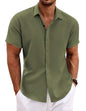 COOFANDY Men's Linen Shirts Short Sleeve Casual Shirts Button Down Shirt for Men Beach Summer Wedding Shirt