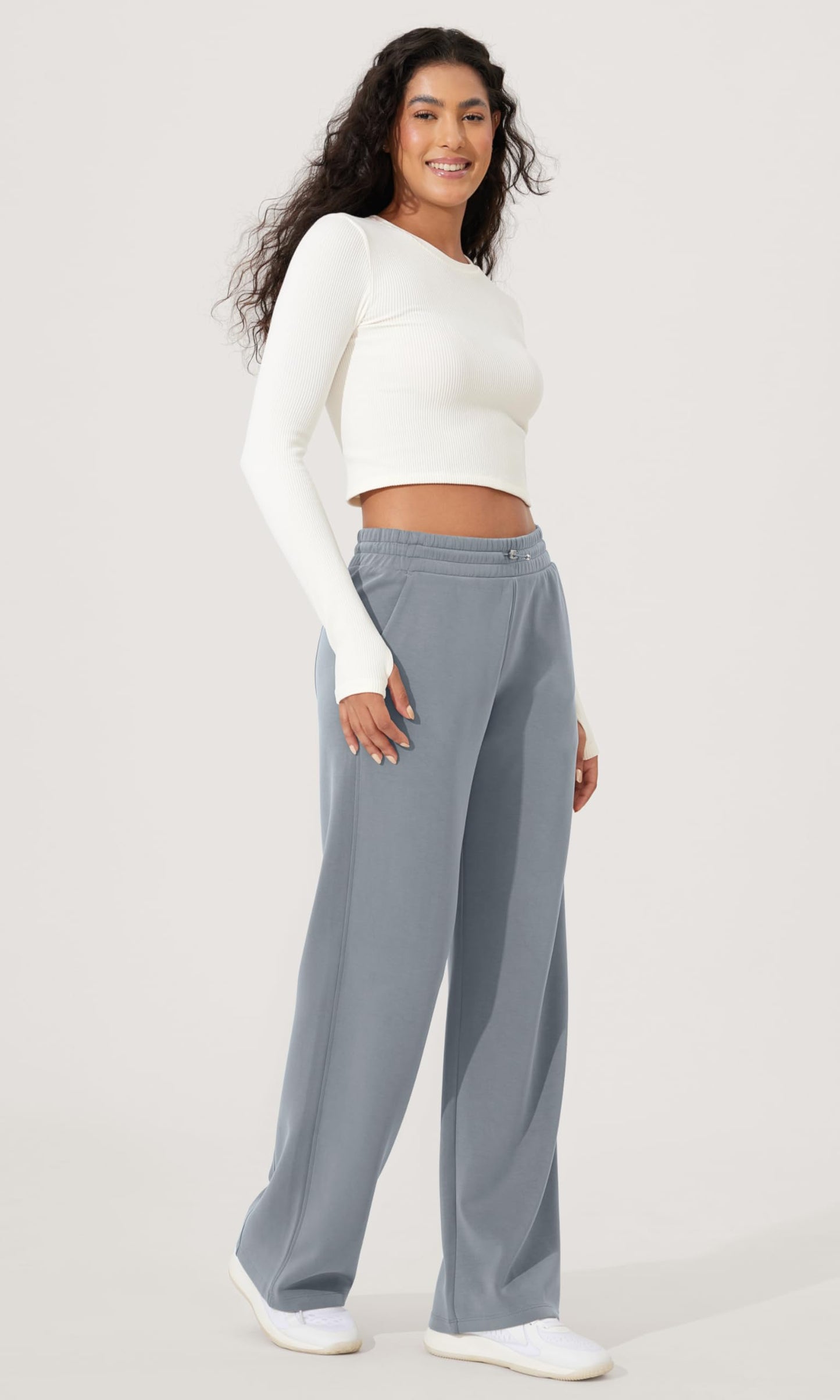 ODODOS Women's Modal Soft Wide Leg Pants with Pockets Adjustable Shockcord High Waist Casual Lounge Pants-27/29/31" Inseam