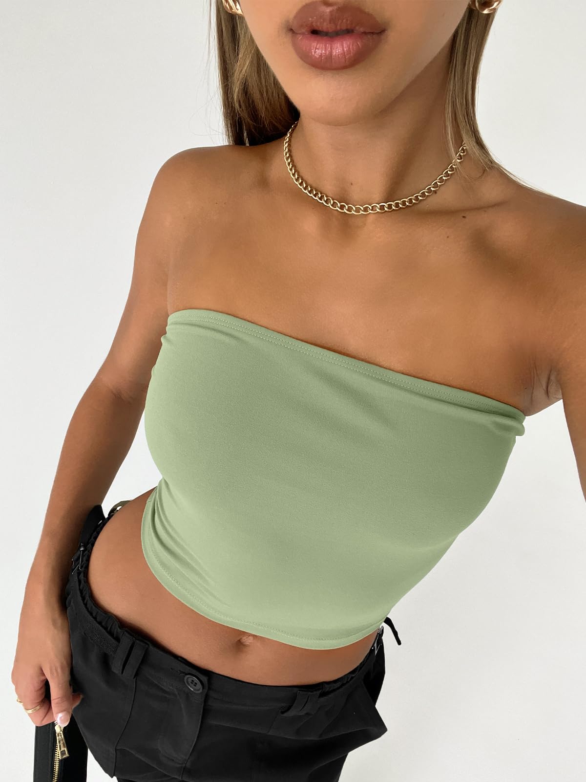 Trendy Queen Womens Tube Tops Strapless Crop Tops Basic Backless Sleeveless Bandeau Going Out Cute 2024 Summer Outfits
