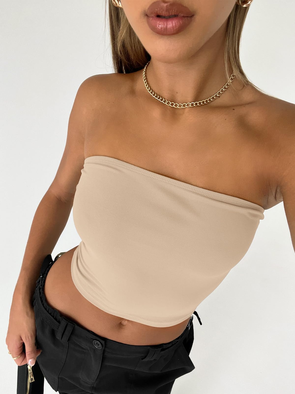 Trendy Queen Womens Tube Tops Strapless Crop Tops Basic Backless Sleeveless Bandeau Going Out Cute 2024 Summer Outfits