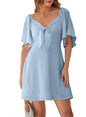 Dokotoo Womens Dresses 2024 Fall Summer Deep V Neck Elegant Bow tie Mini Dress S-XL