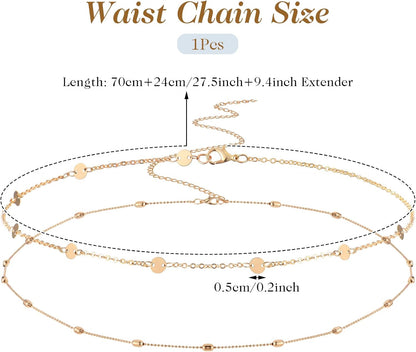 Gold Waist Chain, Layered Gold Chain Belt, Adjustable Waist Beads for Women Sexy Bikini Belly Chain, Boho Body Chain jewelry for Women