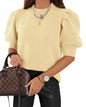 Women's Puff Short Sleeve Sweater Tops 2024 Spring Summer Trendy Crew Neck Casual T Shirts Blouses