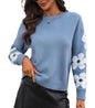 Women's Casual Crewneck Sweaters 2024 Fall Winter Fashion Floral Pattern Long Sleeve Trendy Drop Shoulder Pullover Tops