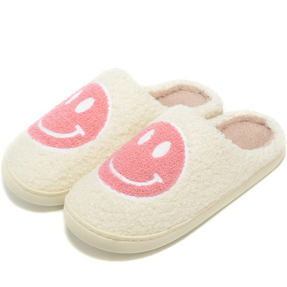 Retro Fuzzy Face Slippers for Women Men, Retro Soft Fluffy Warm Home Non-Slip Couple Style Casual Smile Face Slippers Indoor Outdoor Anti-Skid Warm Cozy Foam Slide Fuzzy Slides with Soft Memory Foam Shoes