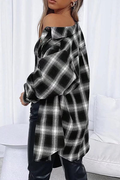 CHYRII Womens Button Down Flannel Shirts Long Sleeve Plaid Shackets Business Casual Blouse Top