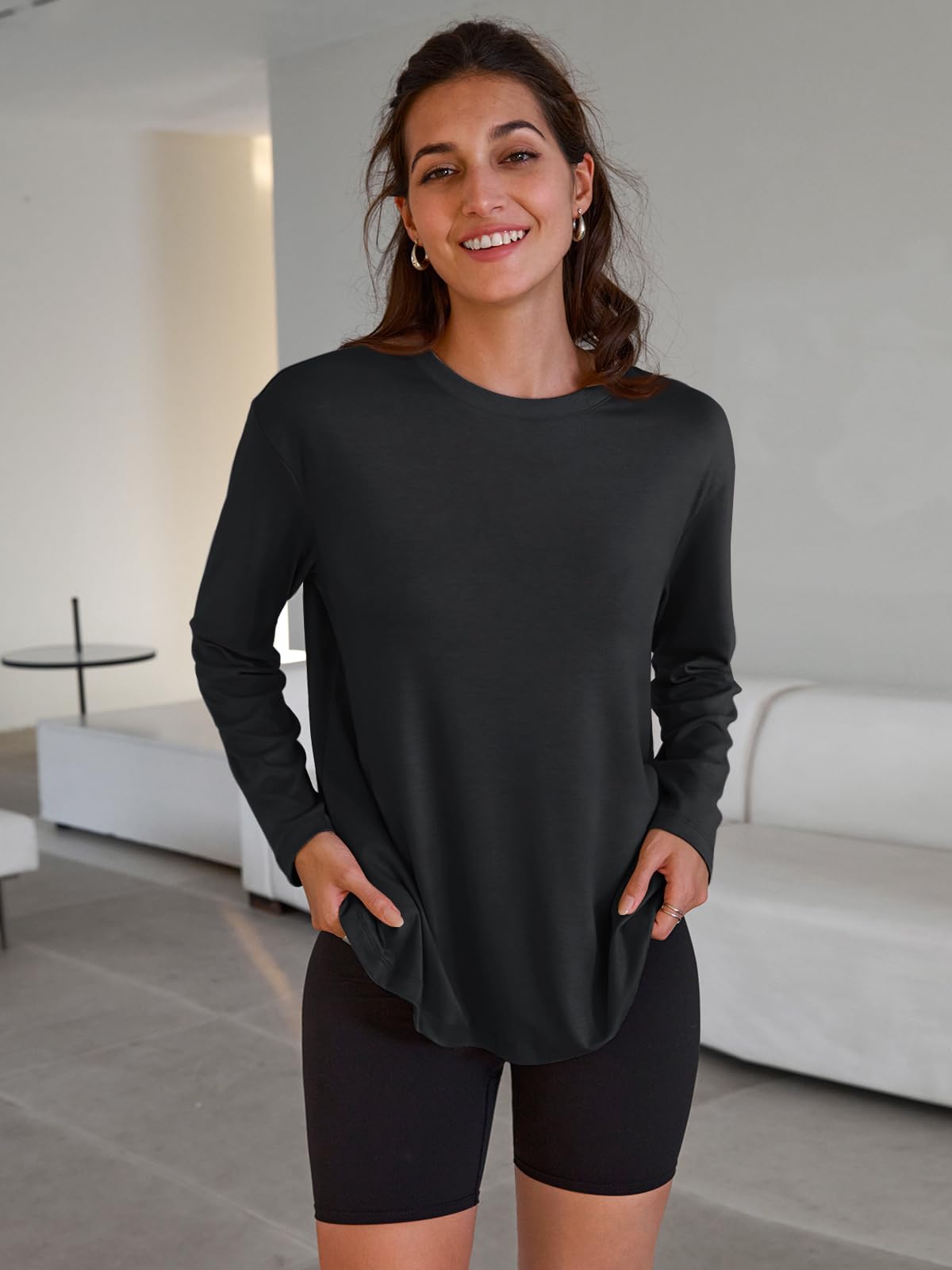 Trendy Queen Womens Oversized Long Sleeve T Shirts Basic Crewneck Tee Fall Tops Casual Workout Fashion Casual Y2K Clothes