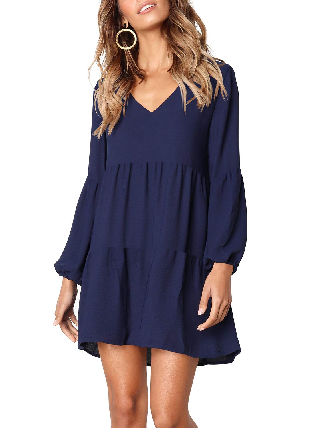 Amoretu Women Summer Tunic Dress V Neck Casual Loose Flowy Swing Shift Dress