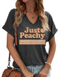 TIXOM Womens Summer V Neck Shirt Funny Letter Printed Graphic Short Sleeve Tee Casual Loose Fit Holiday Tops