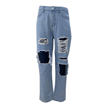 Jeans for Women High Waist Stretch Skinny Jean Button Fly Stretchy Straight Legs Denim Pants Destroyed Denim Pants