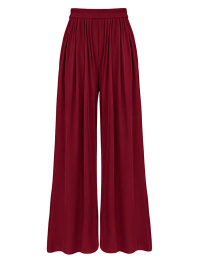 BTFBM Women's Casual Wide Leg Pants Summer Fall Clothes Pleated Elastic Waist Loose Palazzo Knit Trousers with Pockets