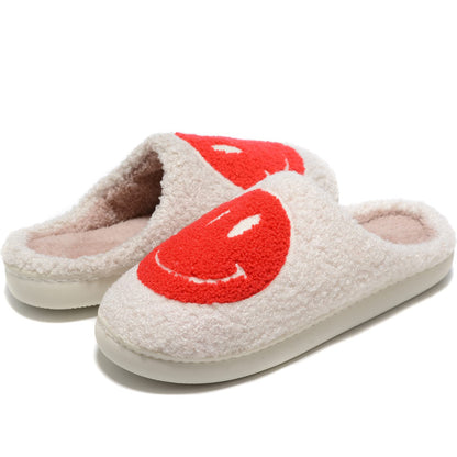 Retro Fuzzy Face Slippers for Women Men, Retro Soft Fluffy Warm Home Non-Slip Couple Style Casual Smile Face Slippers Indoor Outdoor Anti-Skid Warm Cozy Foam Slide Fuzzy Slides with Soft Memory Foam Shoes